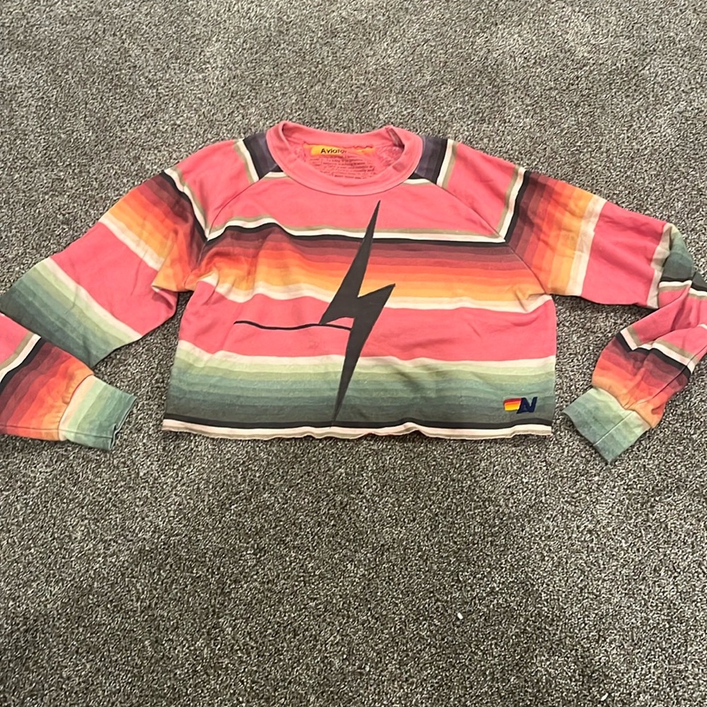 Aviator nation cropped striped crew